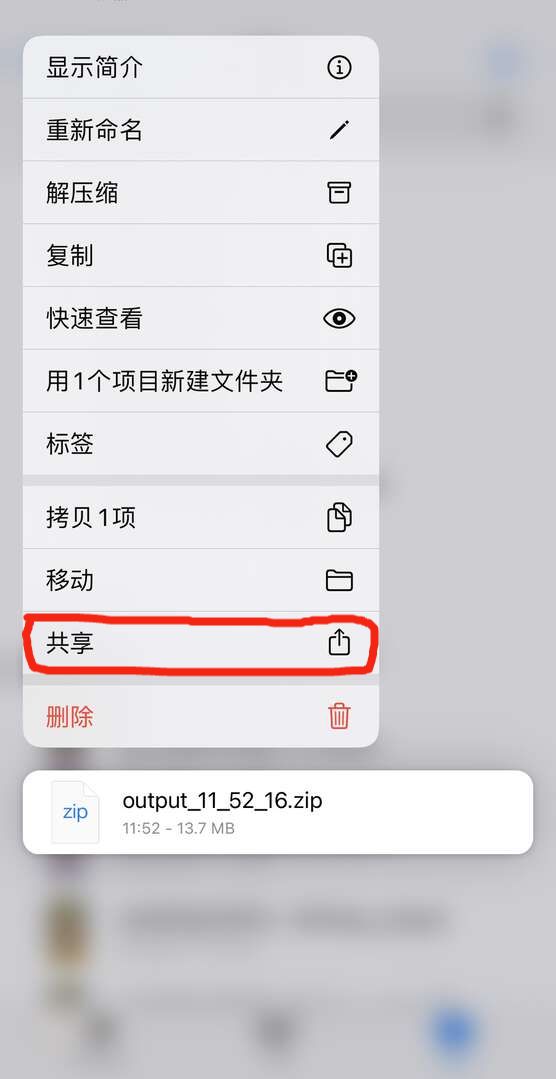 iPhone 分享 ZIP 文件到微信 QQ 微博或邮件